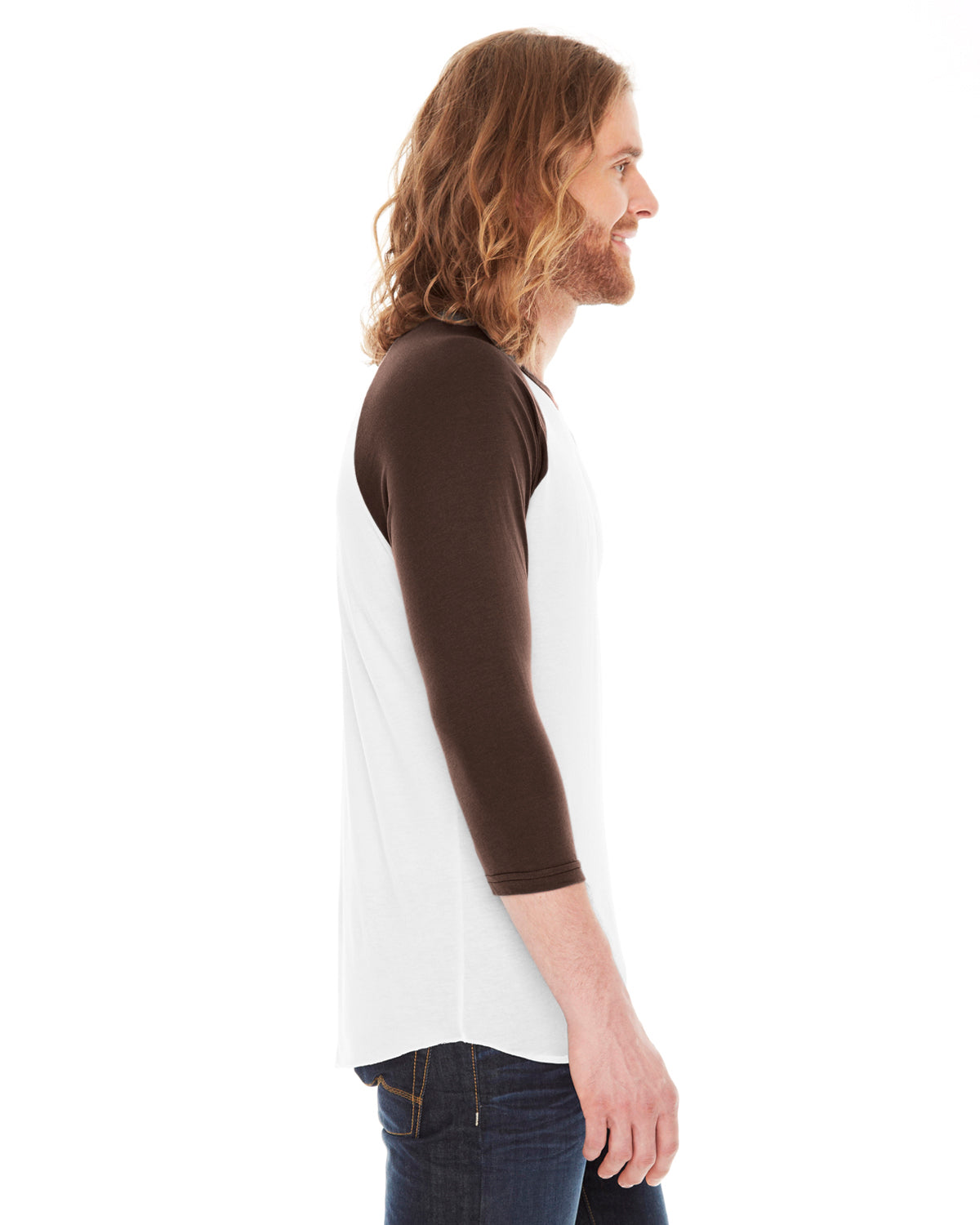 Unisex Poly-Cotton 3/4-Sleeve Raglan T-Shirt - White / Brown