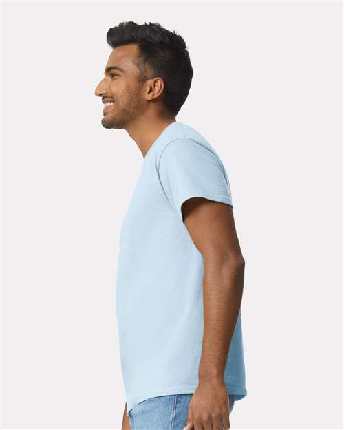 Gildan 2000 Light Blue — on model side