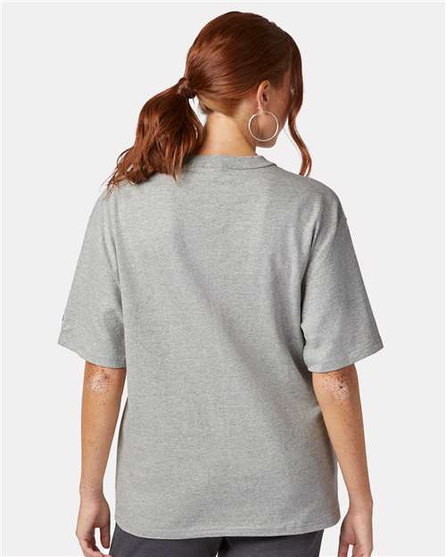 Champion T105 Oxford Grey — on model back