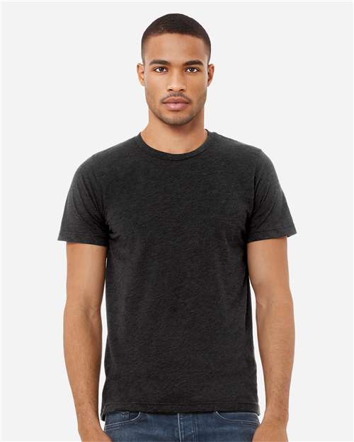 BELLA + CANVAS 3413 Charcoal Black Triblend — on model front