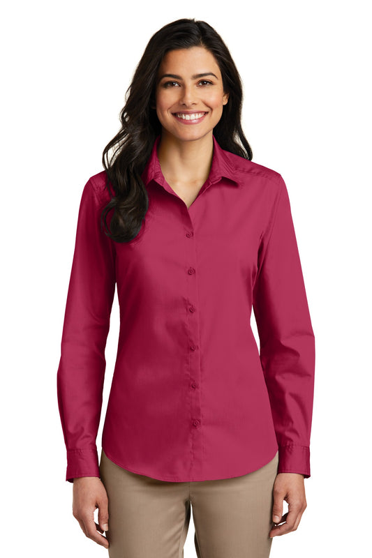 Women's Long Sleeve Carefree Poplin Shirt - Pink Azalea