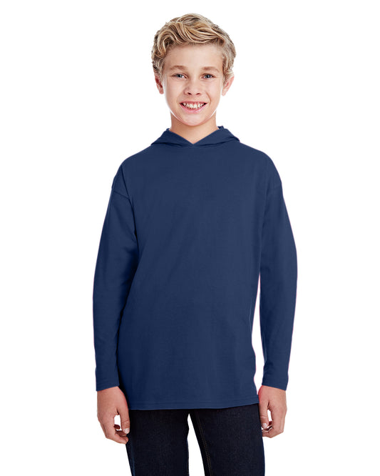 Youth Long-Sleeve Hooded T-Shirt - Navy