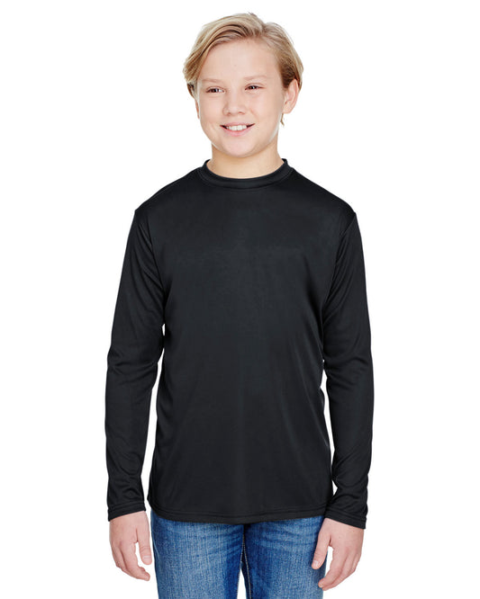 Youth Long Sleeve Cooling Performance Crew Shirt - Black