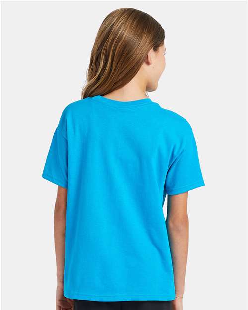 Hanes 5370 Teal — on model back