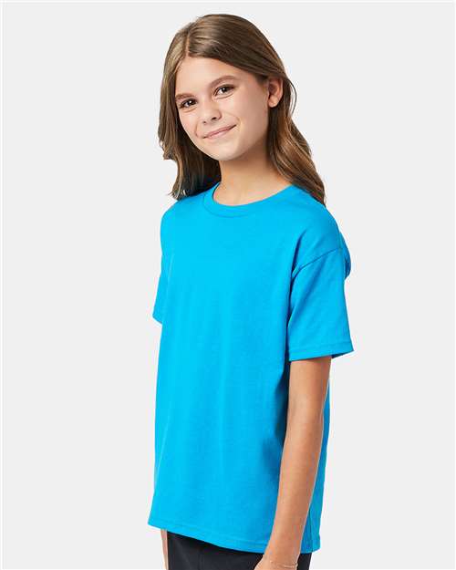 Hanes 5370 Teal — on model side