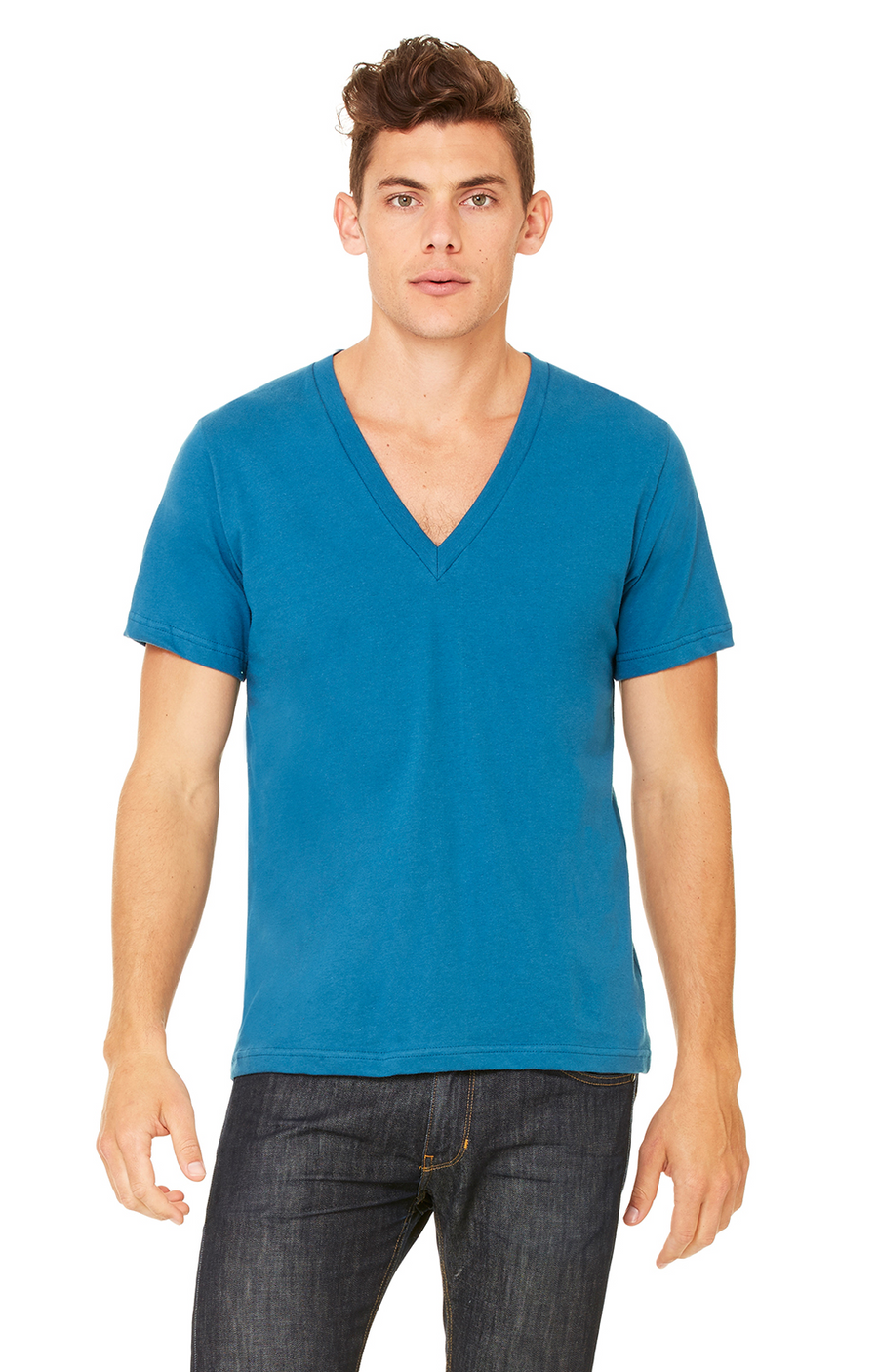 Unisex Deep V-Neck Jersey Tee - Deep Teal