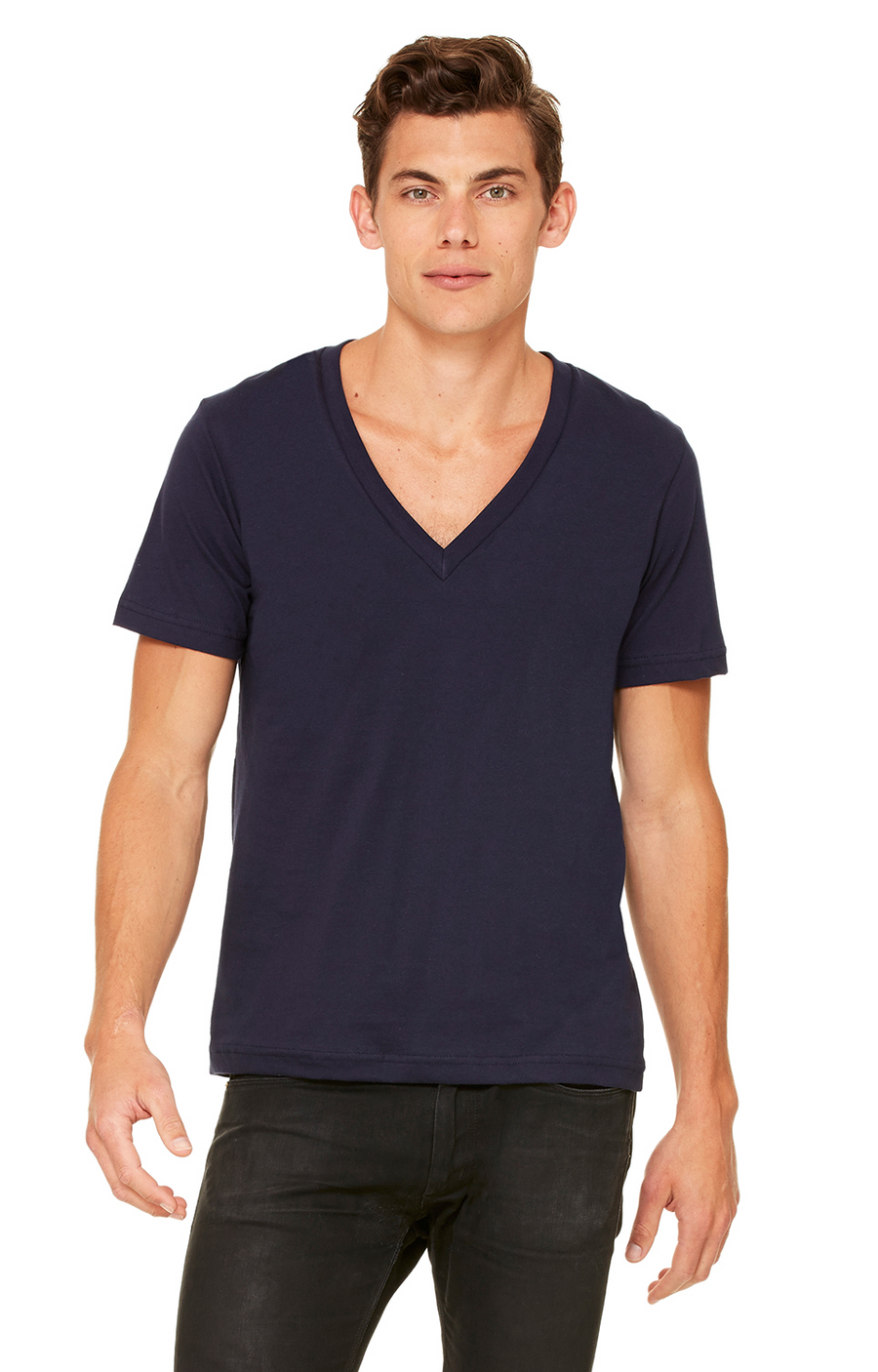 Unisex Deep V-Neck Jersey Tee - Midnight