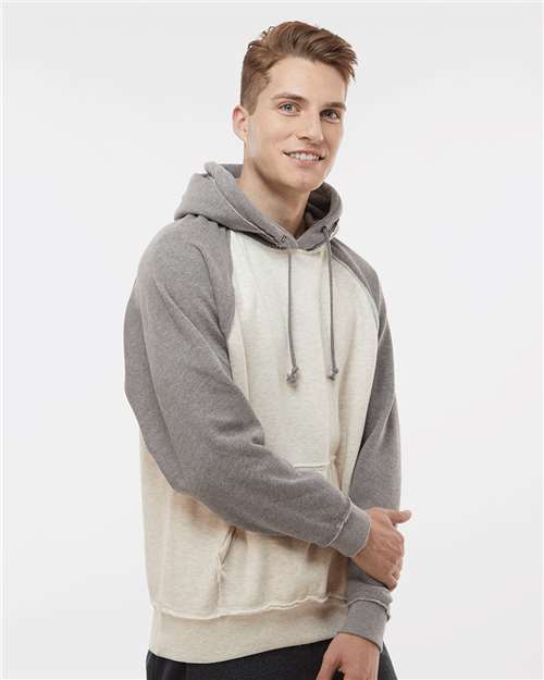 J. America 8885 Oatmeal Heather/ Smoke Heather — on model side