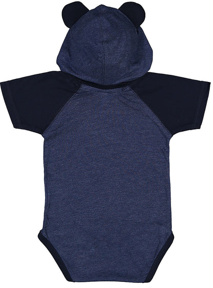Fine Jersey Infant Short Sleeve Raglan Bodysuit with Hood & Ears - Vintage True Navy/Navy