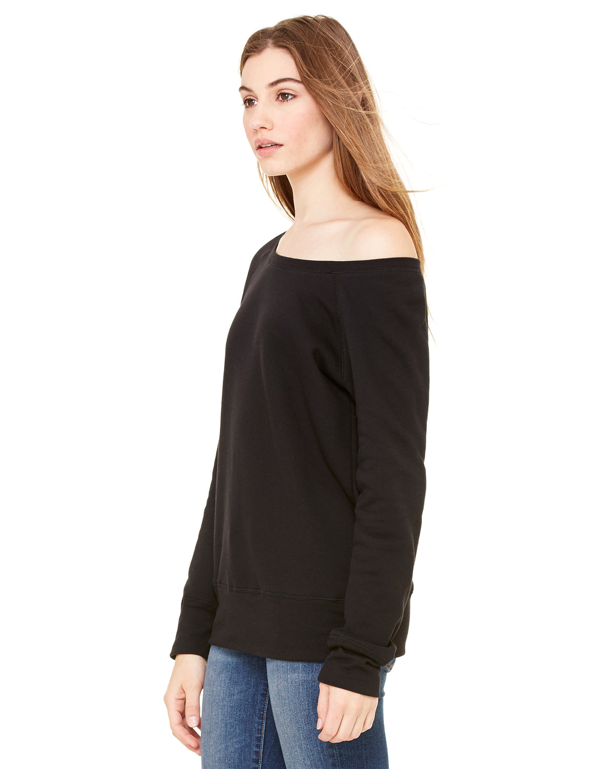 Women's Sponge Fleece Wide Neck Sweatshirt - Solid Black Triblend