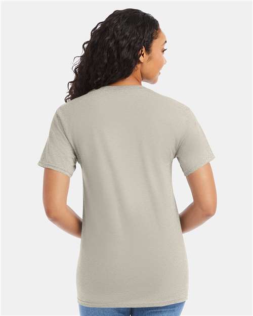 Hanes 5280 Sand — on model back