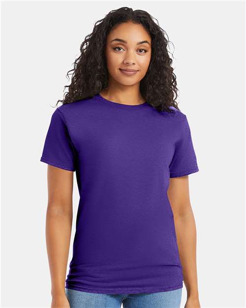Hanes 5280 Purple — on model front
