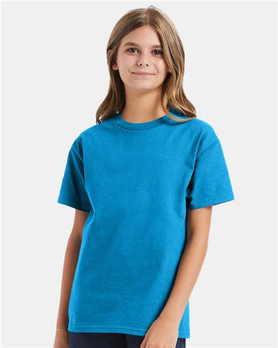 Hanes 5450 Teal — on model front