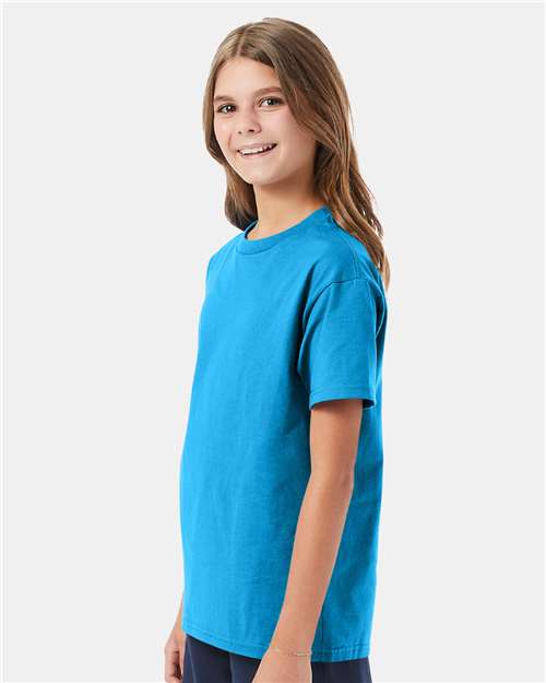 Hanes 5450 Teal — on model side