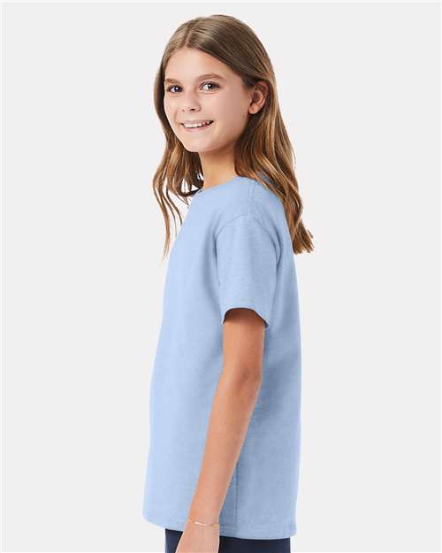 Hanes 5480 Light Blue — on model side