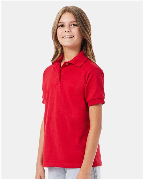 Hanes 054Y Deep Red — on model side