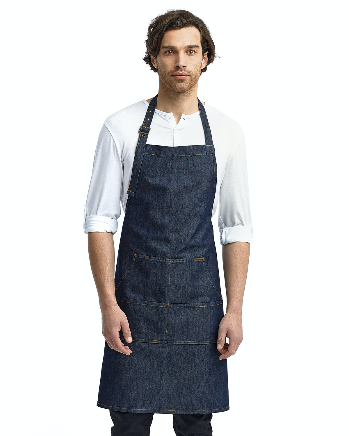 Unisex Jeans Stitch Denim Bib Apron - Indigo Denim