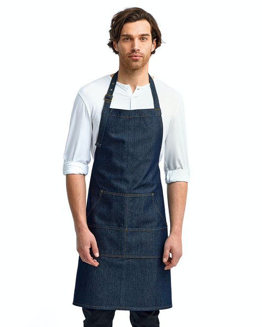 Unisex Jeans Stitch Denim Bib Apron - Indigo Denim