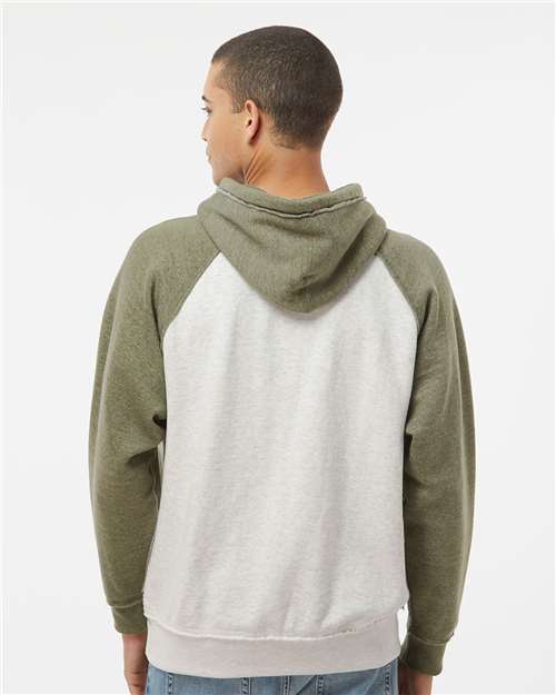 J. America 8885 Oatmeal Heather/ Army Heather — on model back
