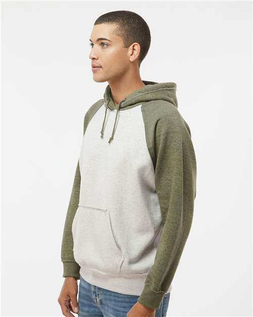 J. America 8885 Oatmeal Heather/ Army Heather — on model side