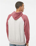 J. America 8885 Oatmeal Heather/ Simply Red Heather — on model back