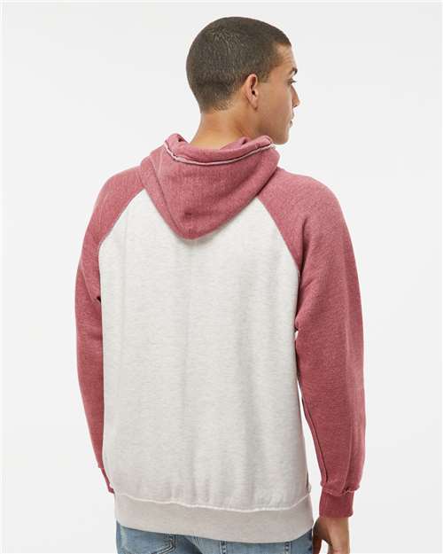 J. America 8885 Oatmeal Heather/ Simply Red Heather — on model back