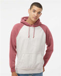 J. America 8885 Oatmeal Heather/ Simply Red Heather — on model front