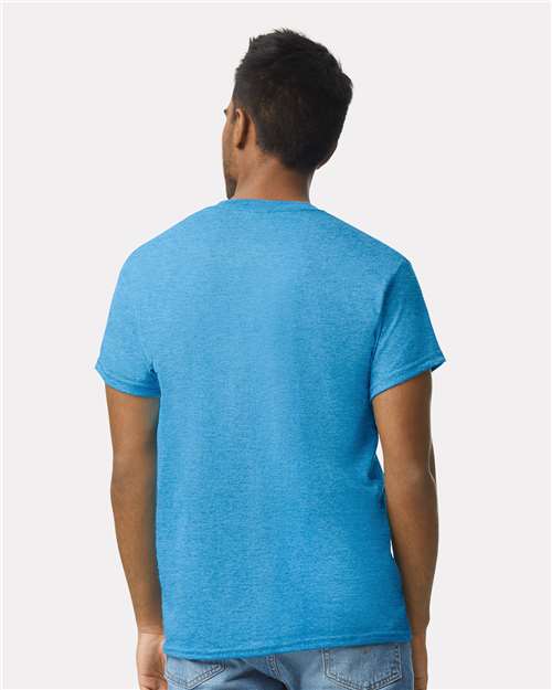 Gildan 2000 Heather Sapphire — on model back