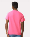 Gildan 2000 Safety Pink — on model back