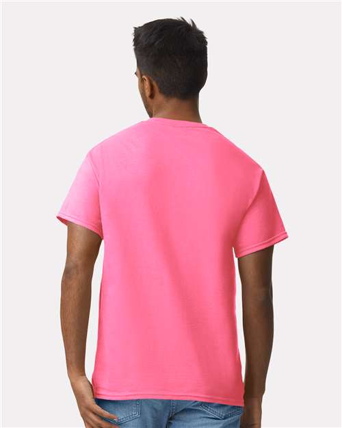Gildan 2000 Safety Pink — on model back