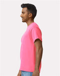 Gildan 2000 Safety Pink — on model side
