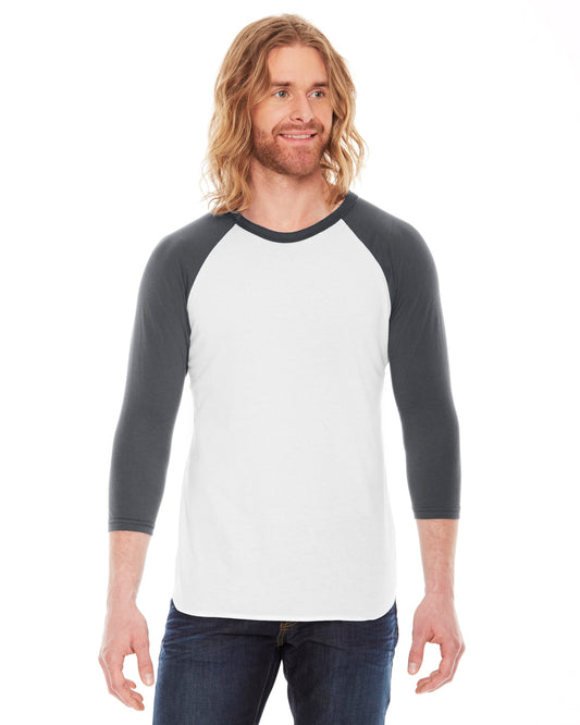 Unisex Poly-Cotton 3/4-Sleeve Raglan T-Shirt - White / Asphalt