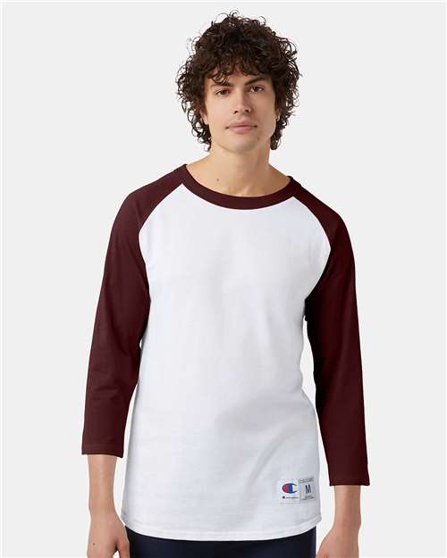 Champion T137 White/ Maroon — on model front