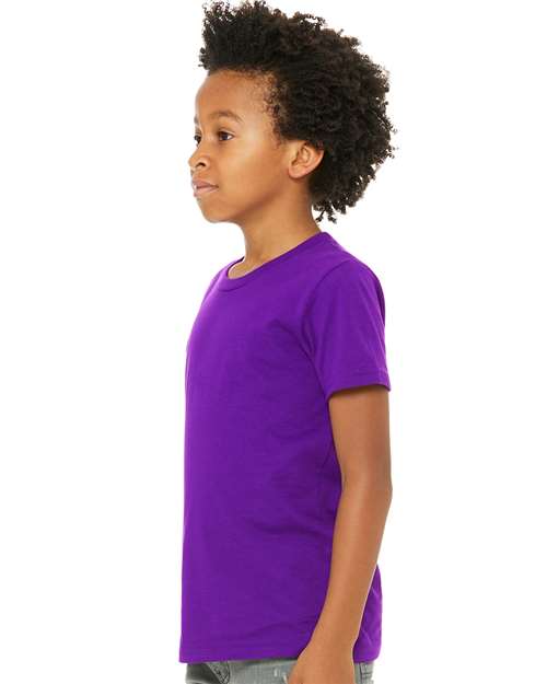 BELLA + CANVAS 3001Y Team Purple — on model side