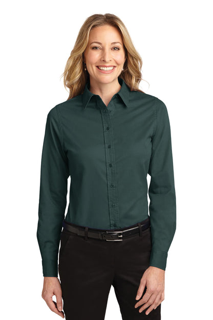 Women's Long Sleeve Easy Care Shirt - Dark Green / Navy