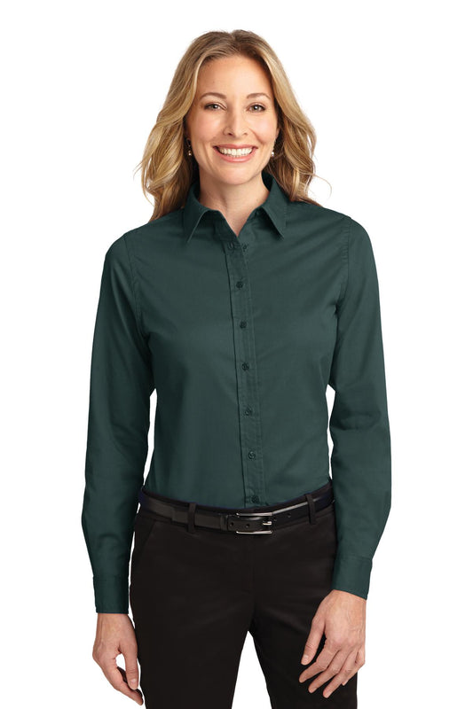 Women's Long Sleeve Easy Care Shirt - Dark Green / Navy
