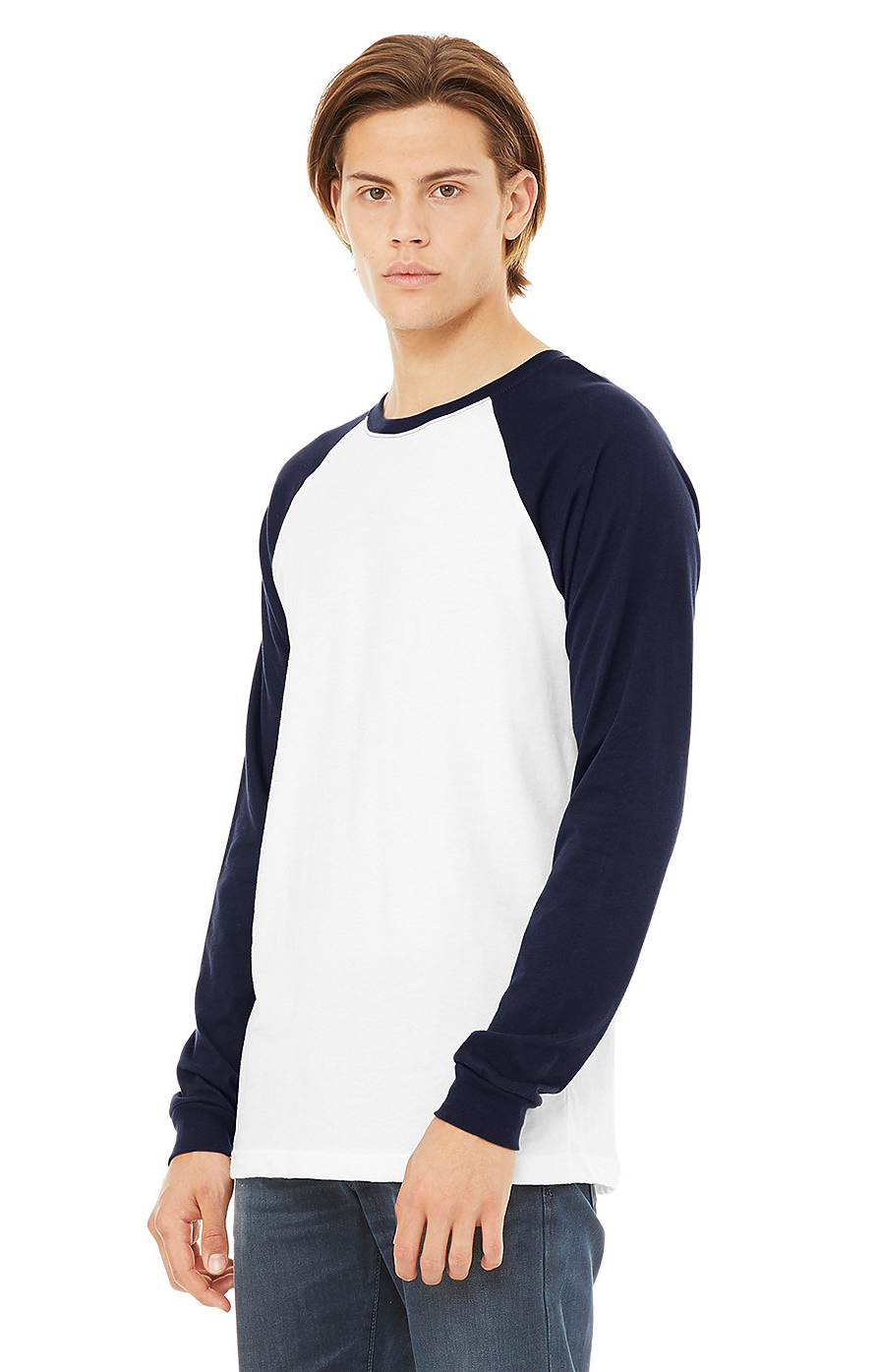 Men's Jersey Long-Sleeve Baseball T-Shirt - White / Navy