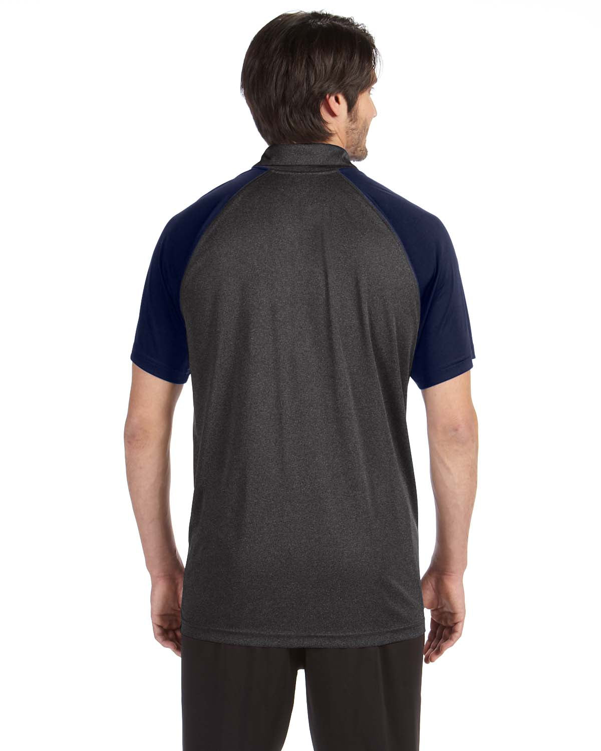 Unisex Performance Three-Button Raglan Polo - Dark Gray Heather / Sport Navy