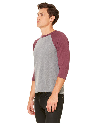 Unisex 3/4-Sleeve Baseball T-Shirt - Gray / Maroon Triblend