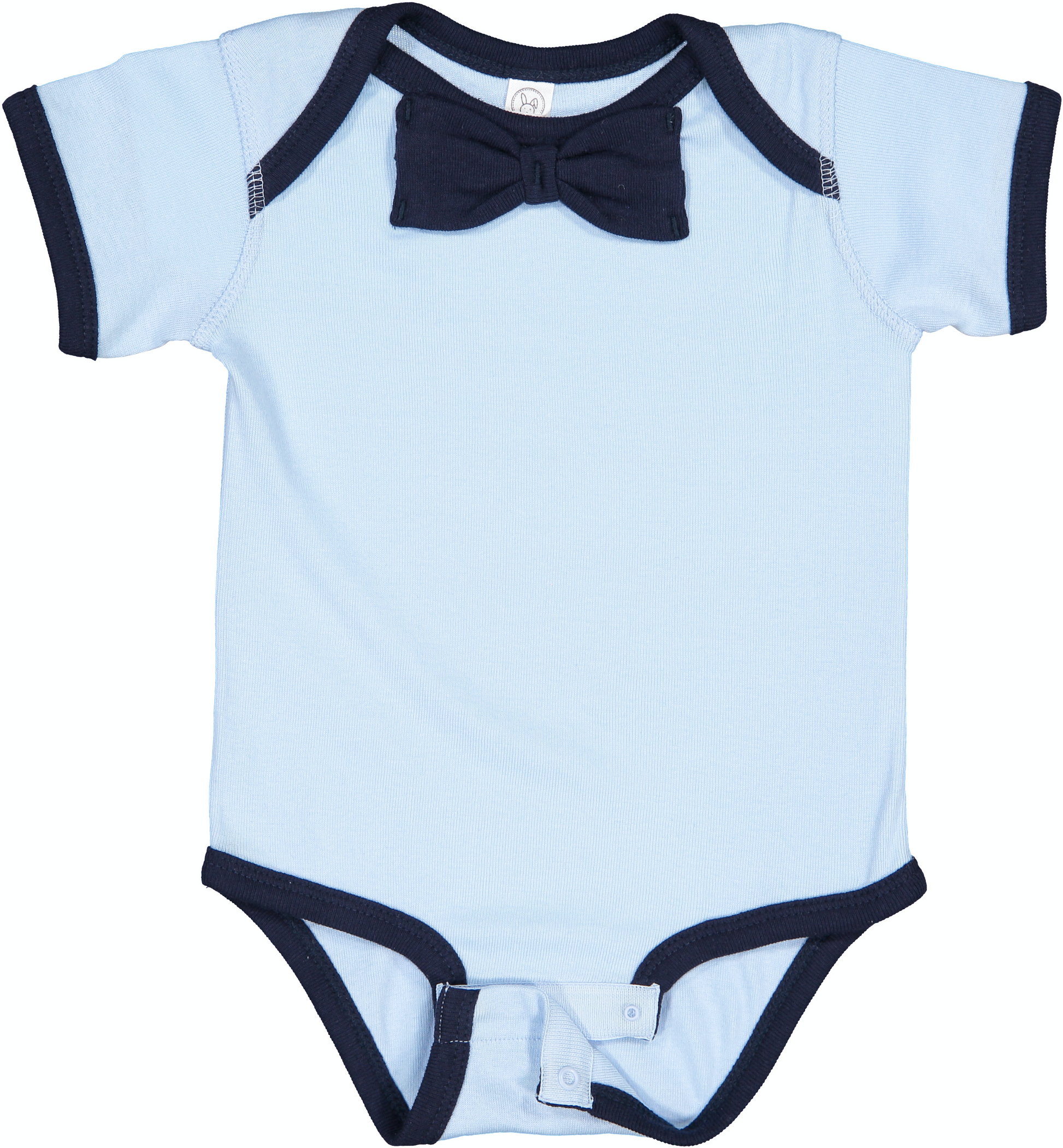 Infant Baby Rib Bow Tie Bodysuit - Light Blue / Navy
