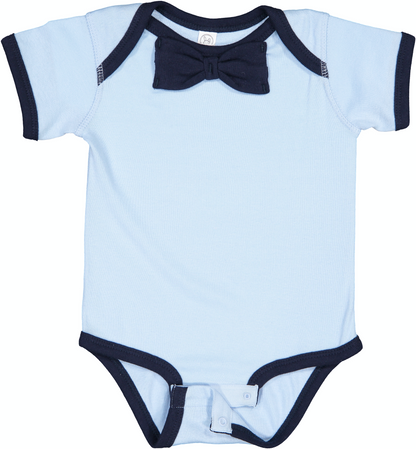 Infant Baby Rib Bow Tie Bodysuit - Light Blue / Navy