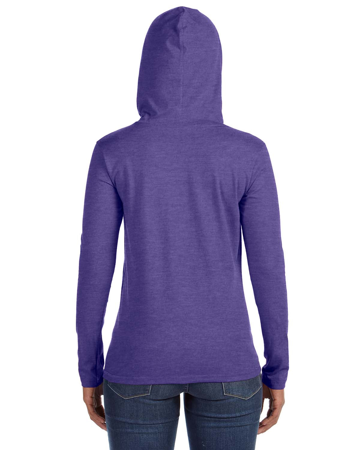Women's Lightweight Long-Sleeve Hooded T-Shirt - Heather Purple / Neon Yellow