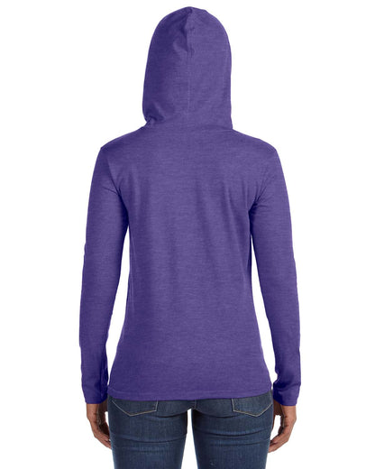 Women's Lightweight Long-Sleeve Hooded T-Shirt - Heather Purple / Neon Yellow