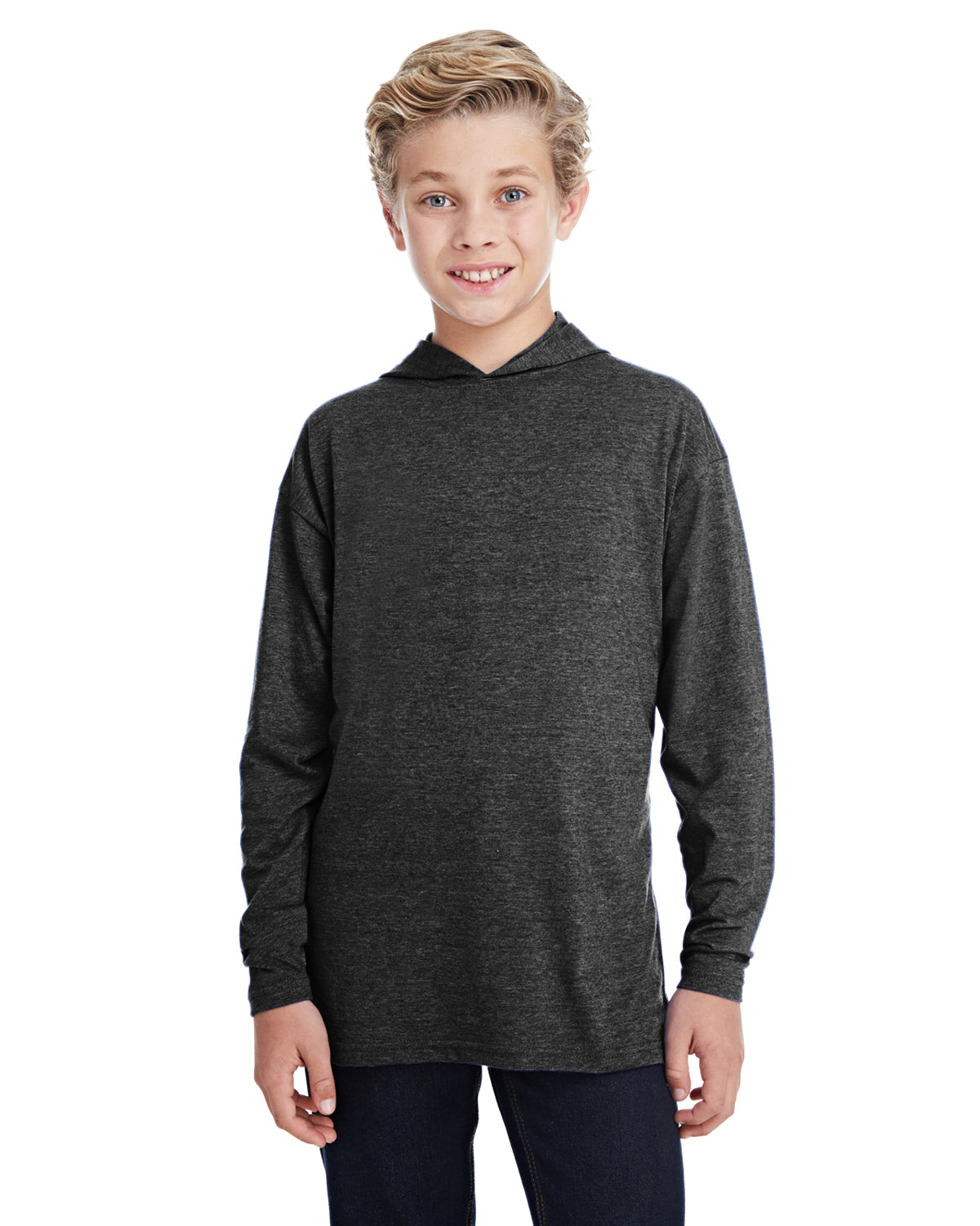 Youth Long-Sleeve Hooded T-Shirt - Heather Dark Gray