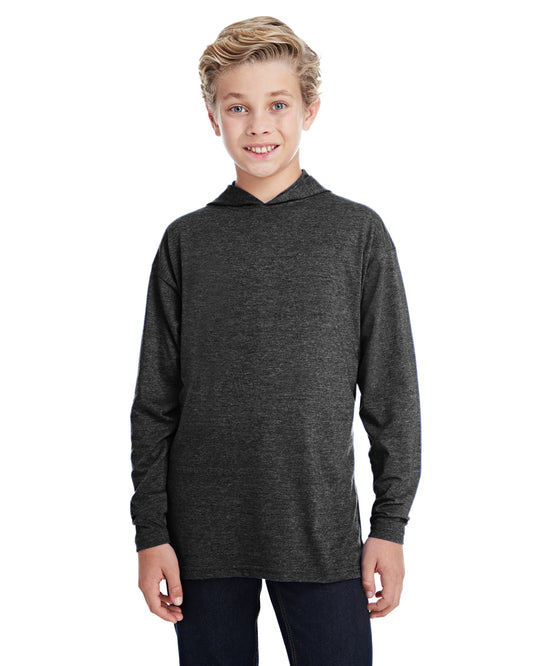 Youth Long-Sleeve Hooded T-Shirt - Heather Dark Gray