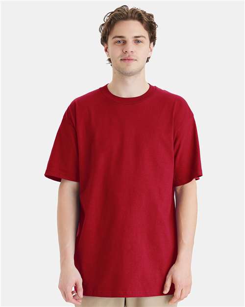 Hanes 518T Deep Red — on model front