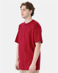 Hanes 518T Deep Red — on model side