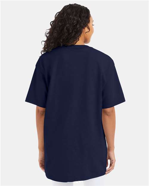 Hanes 518T Navy — on model back