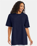 Hanes 518T Navy — on model front