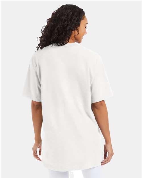 Hanes 518T White — on model back